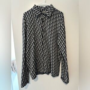 Christian Dior Beige/Navy Oblique Monogram Knit Shirt Size L Men's